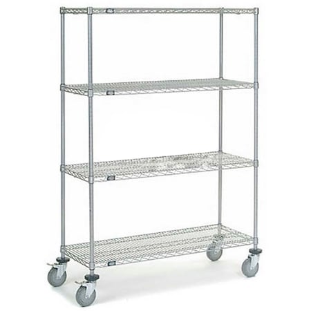 Nexel 4 Shelf Truck, Chrome, 48inW x 18inD x 69inH, Polyurethane Swivel Casters, 2 Brakes 168215B